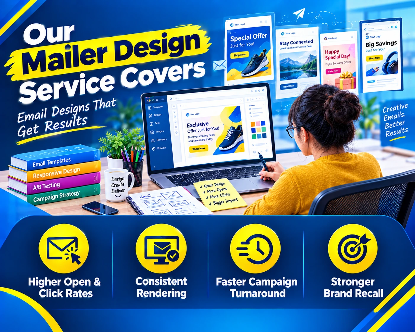 Illustration representing Mailer Design Services by Brand Sky Technologies